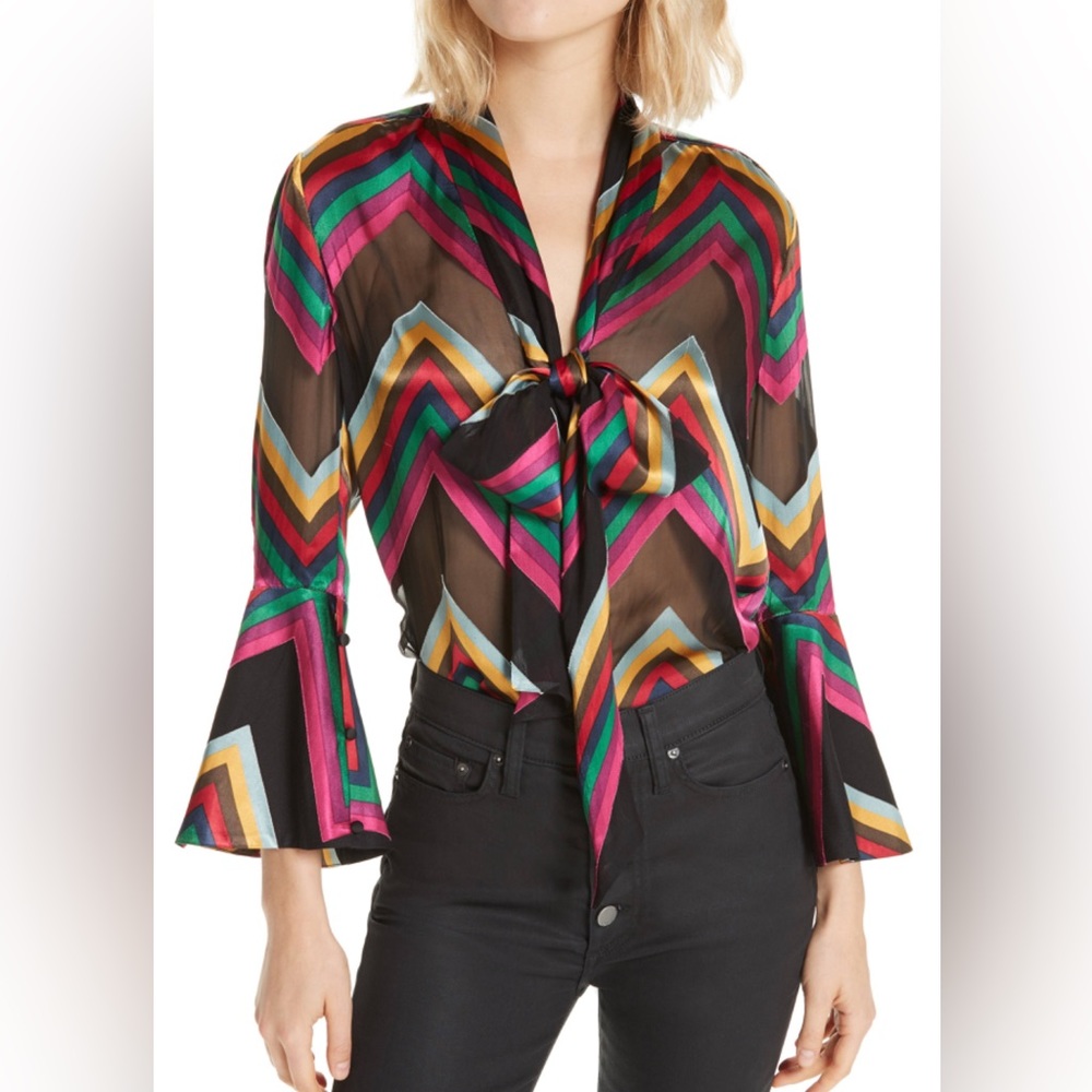 Alice and Olivia Chevron Silk Blouse size small